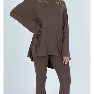 Brown Oversized Top and Pants Set